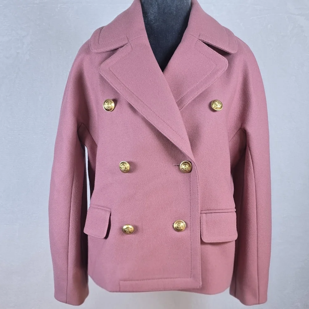 J.Crew Italian Melton Wool Cropped Peacoat Old Money Double Breasted Blazer Sz.2 - Picture 2 of 16